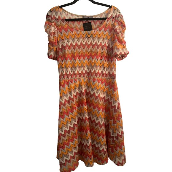 NY Collection Pink & Orange Chevron Knit Dress – Size L - Picture 1 of 2